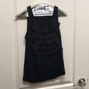 Black cotton stretch tank with sheer ruffle